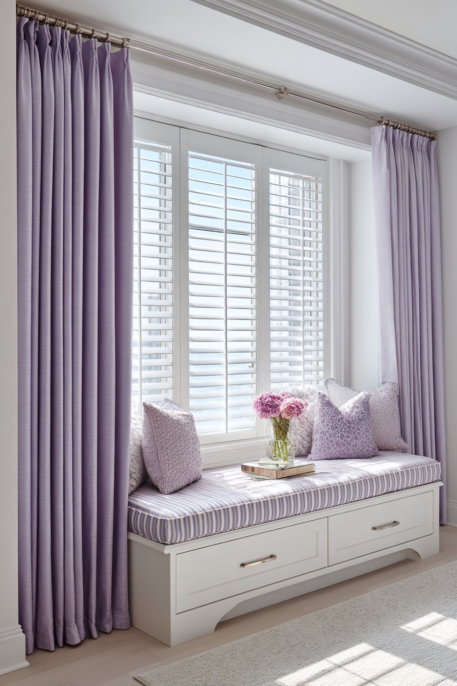Layered Window Treatment with Built-in Seating