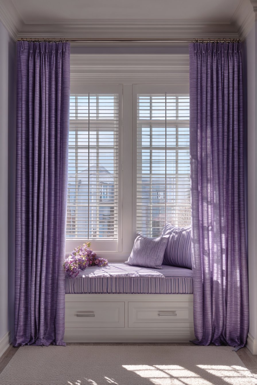 Layered Window Treatment with Built-in Seating