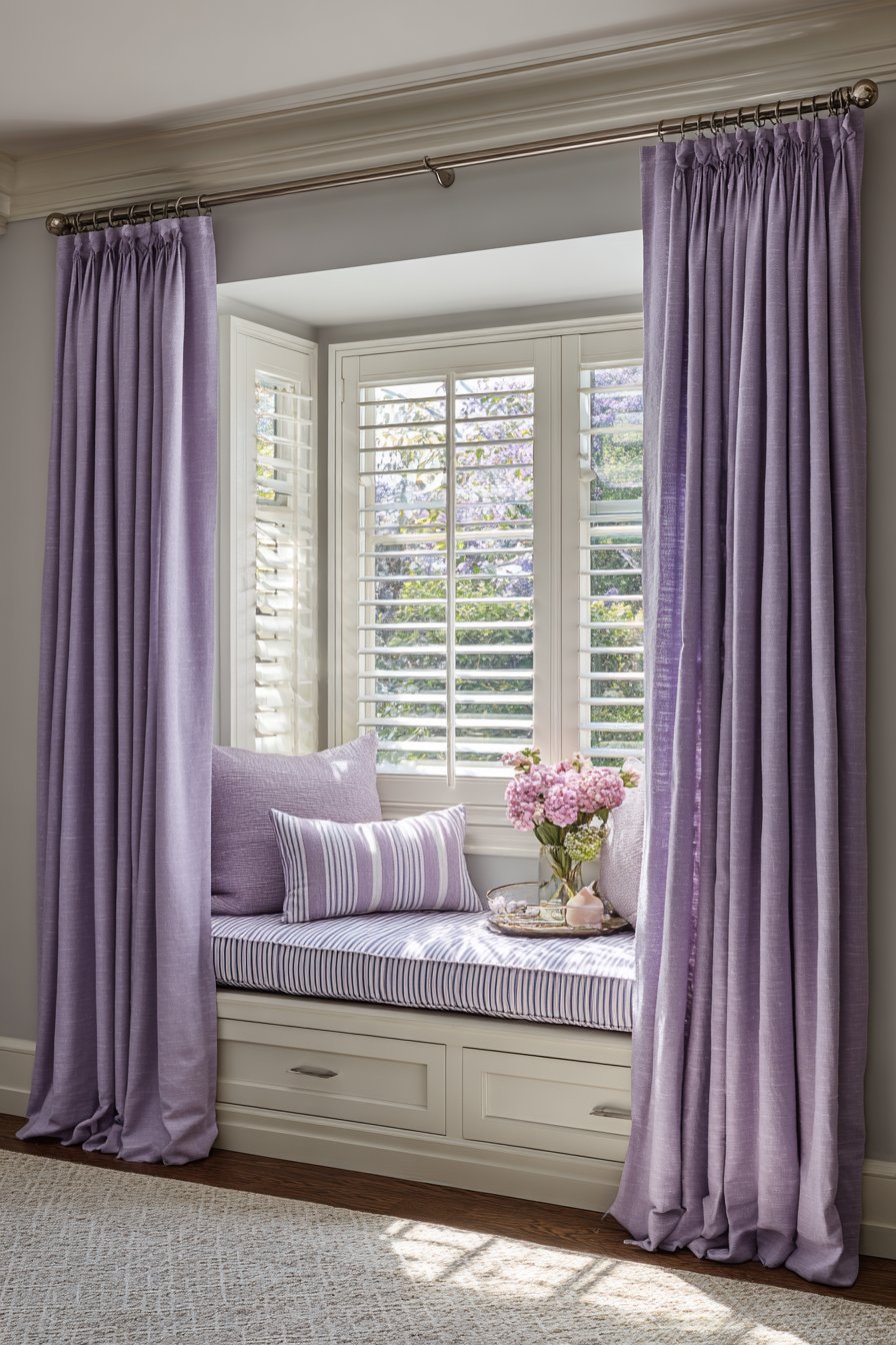 Layered Window Treatment with Built-in Seating