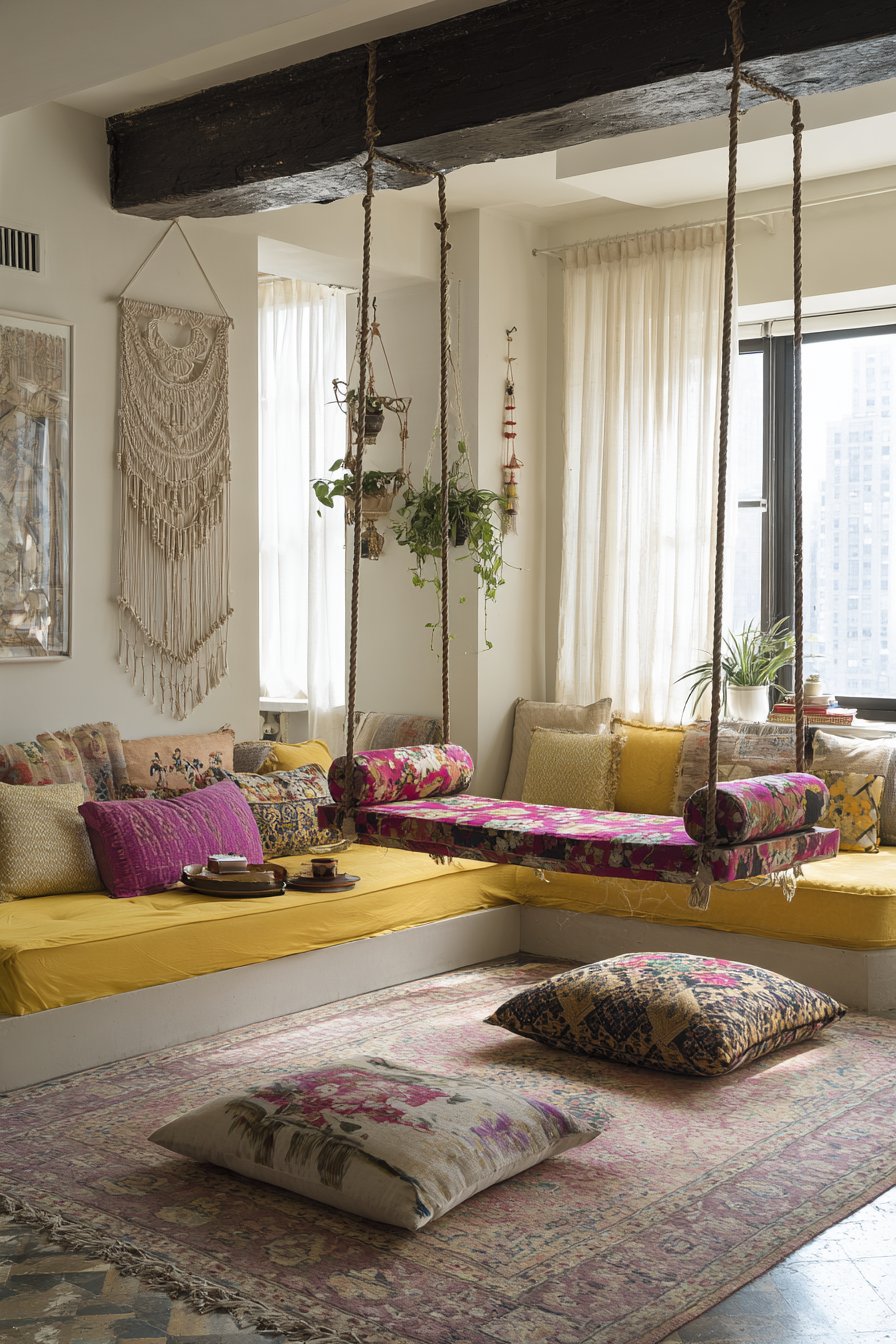 Indoor Swing Seat with Bohemian Flair