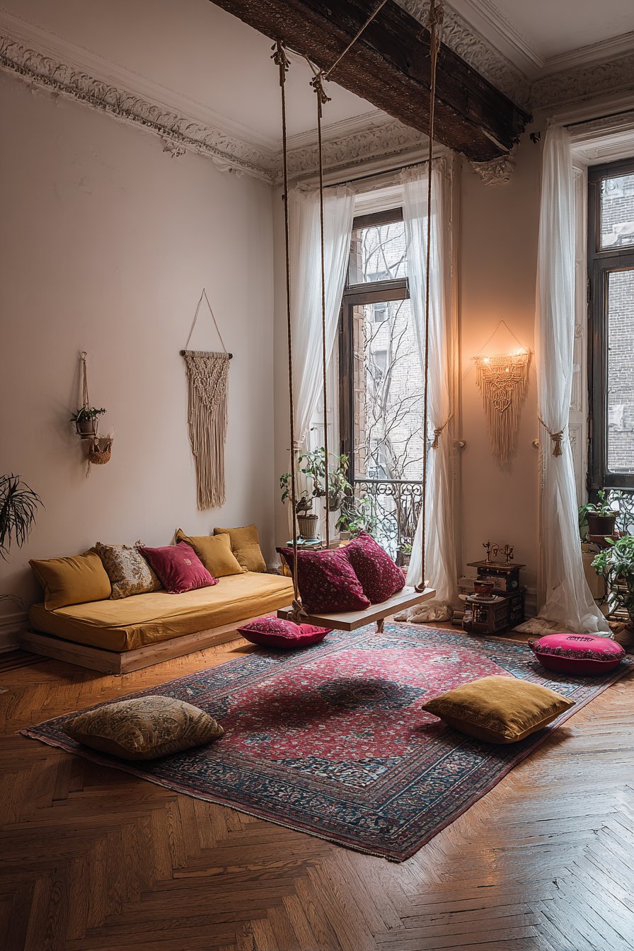 Indoor Swing Seat with Bohemian Flair