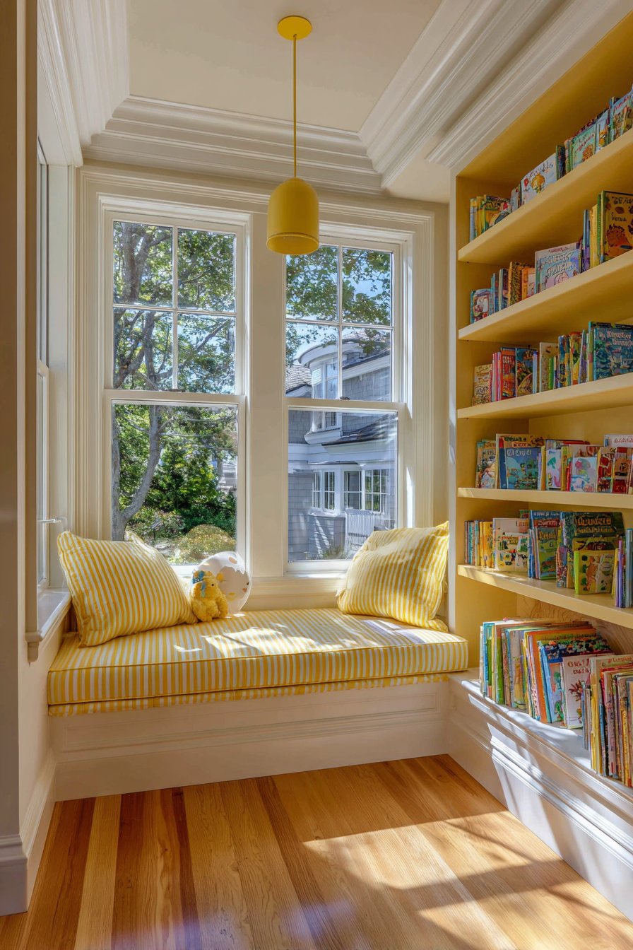 Cozy Reading Nook with Yellow Stripes
