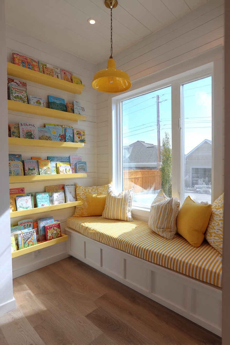 Cozy Reading Nook with Yellow Stripes