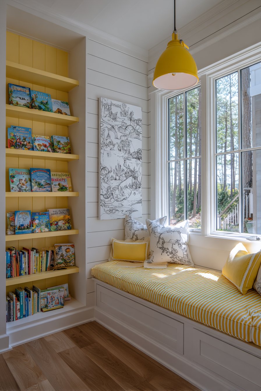 Cozy Reading Nook with Yellow Stripes