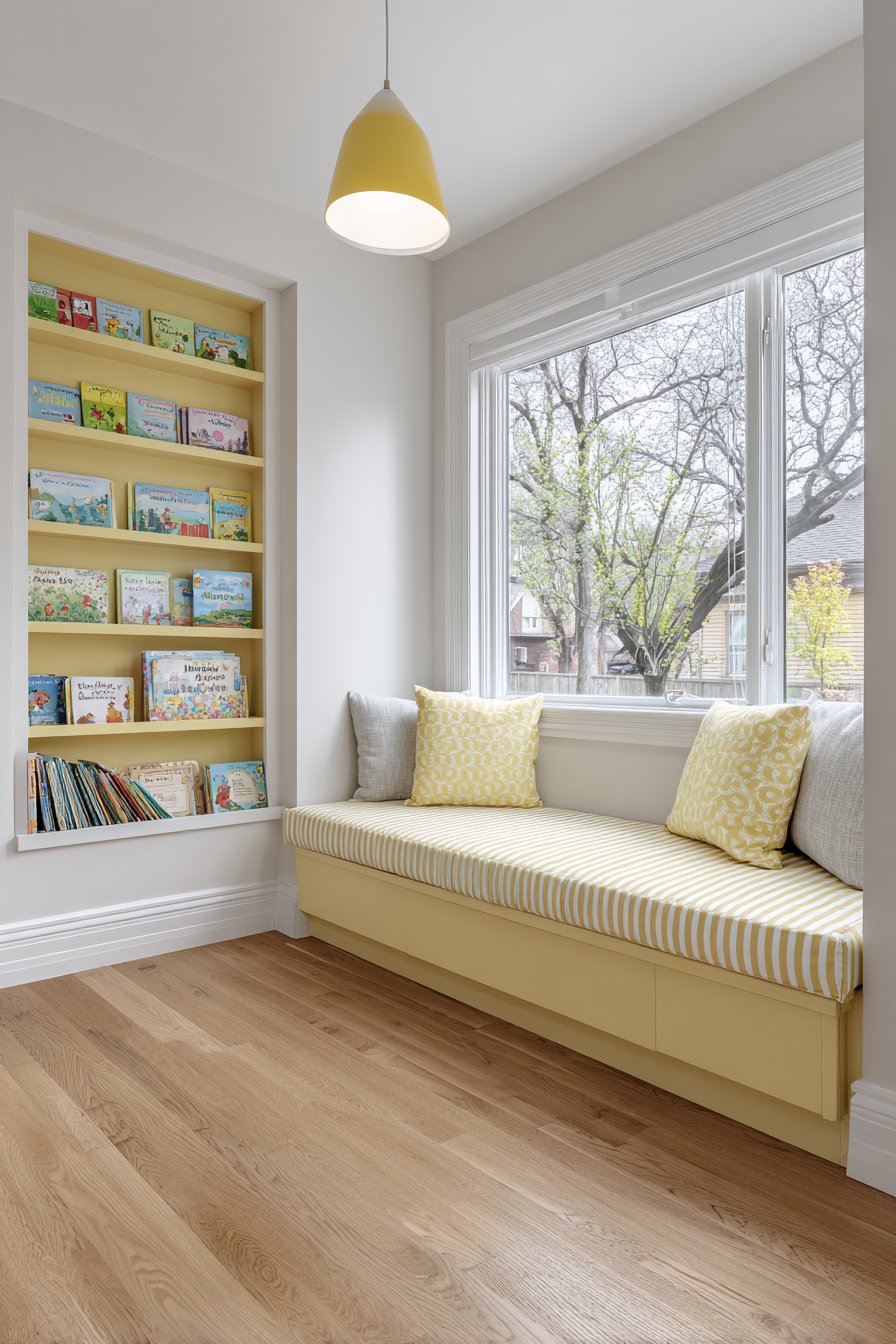 Cozy Reading Nook with Yellow Stripes