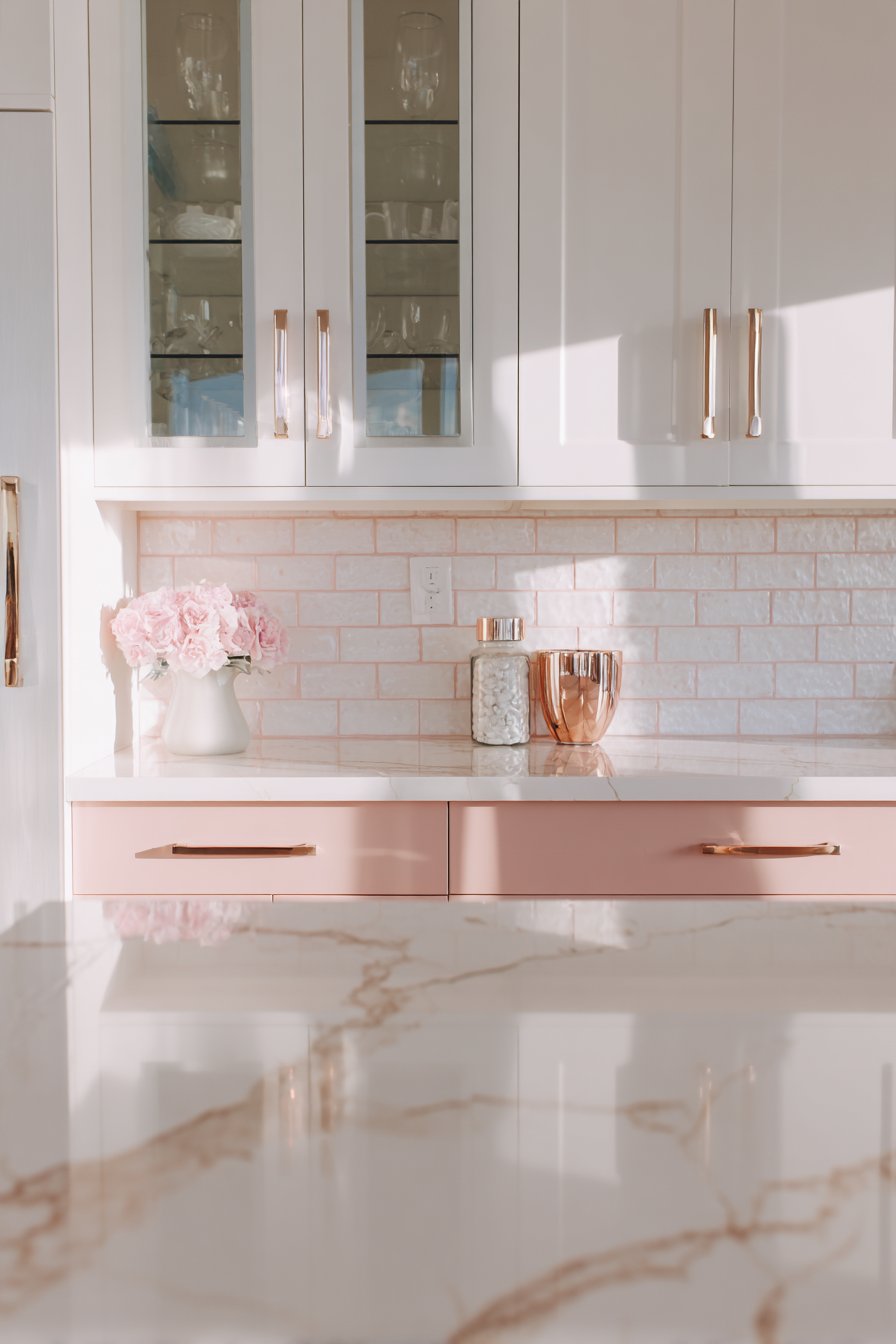 Two-Toned Blush and White Cabinet Kitchen