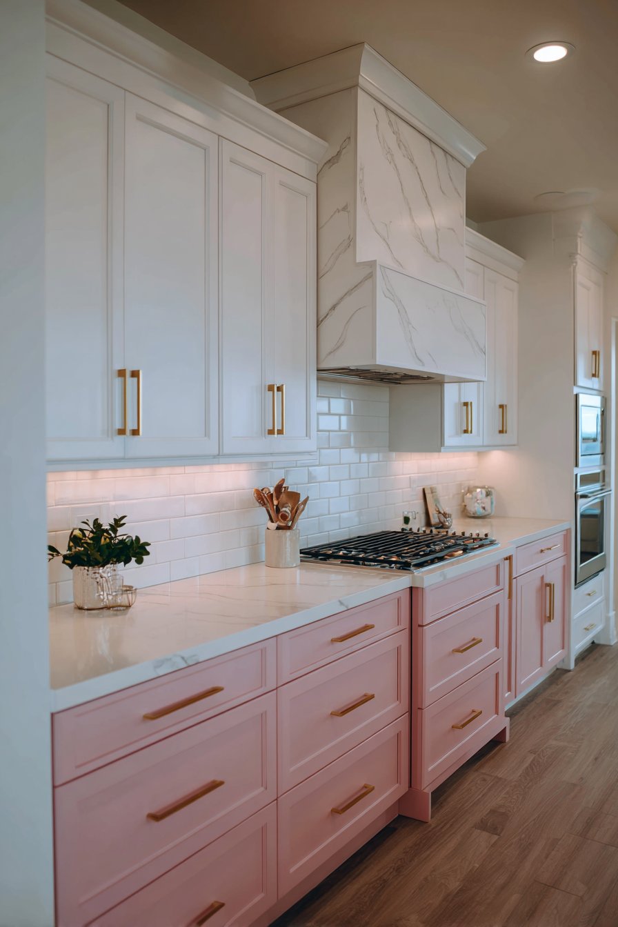 Two-Toned Blush and White Cabinet Kitchen