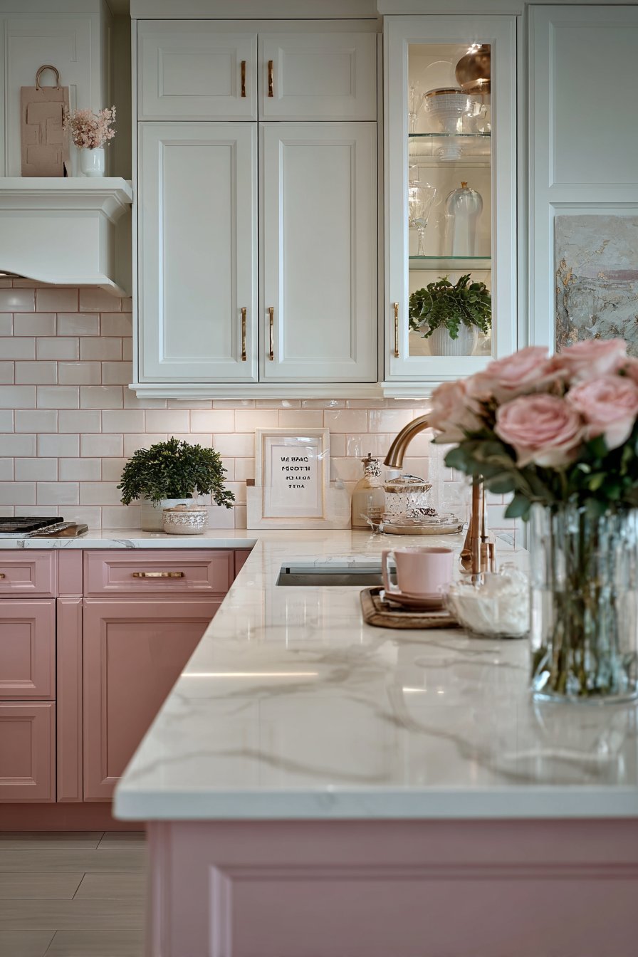 Two-Toned Blush and White Cabinet Kitchen