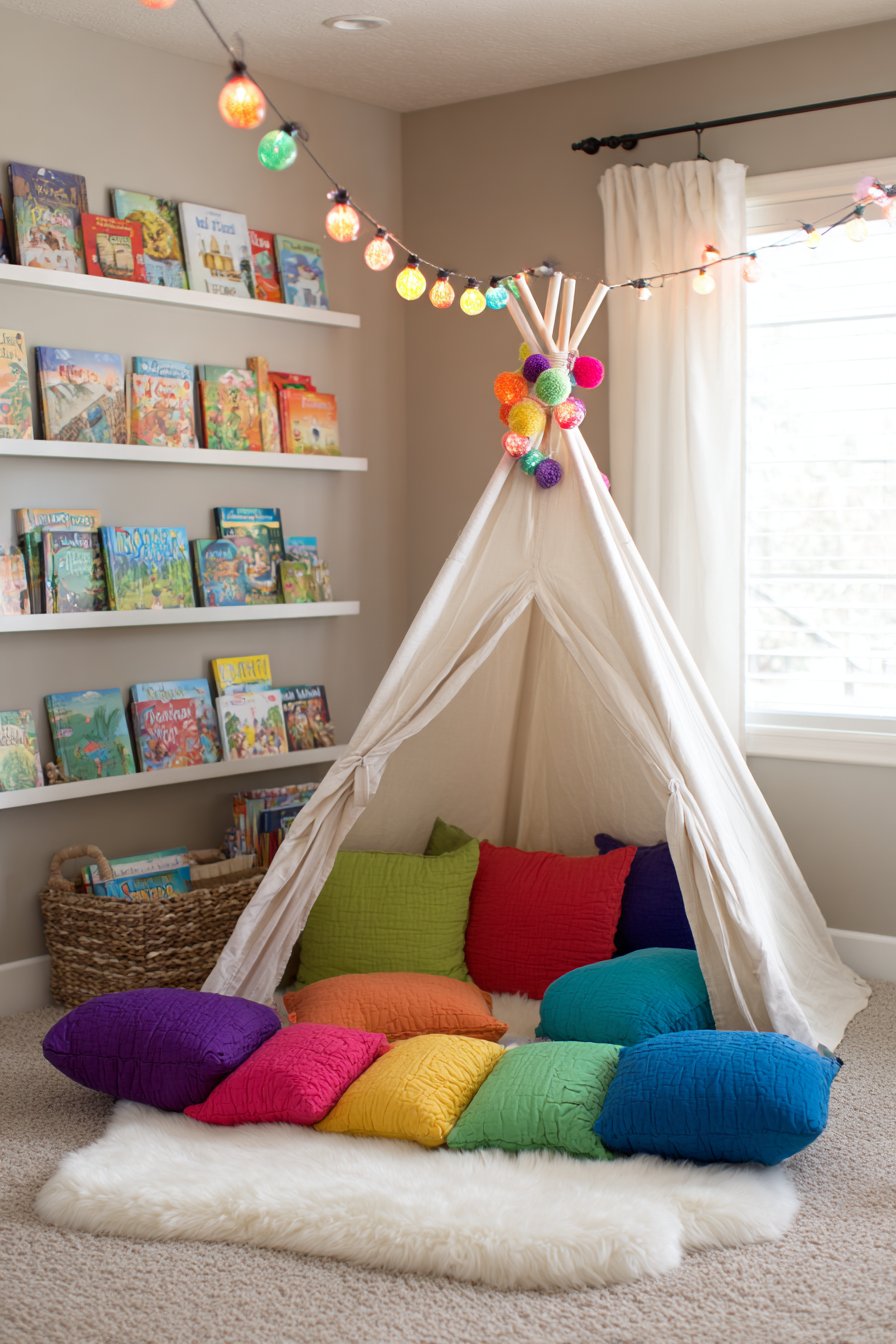 Cozy Reading Corner with Color-Organized Books