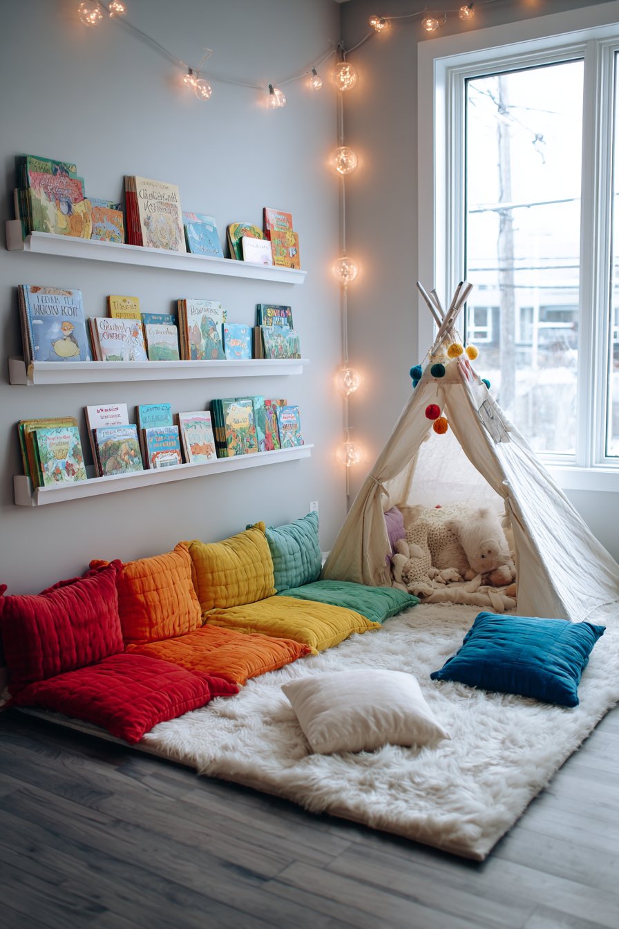Cozy Reading Corner with Color-Organized Books