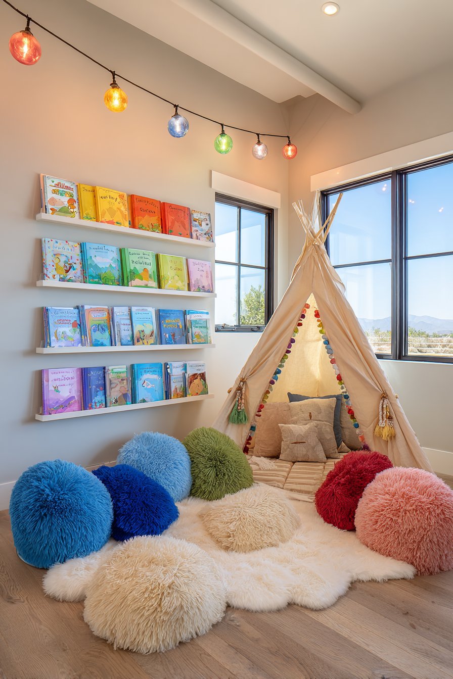 Cozy Reading Corner with Color-Organized Books