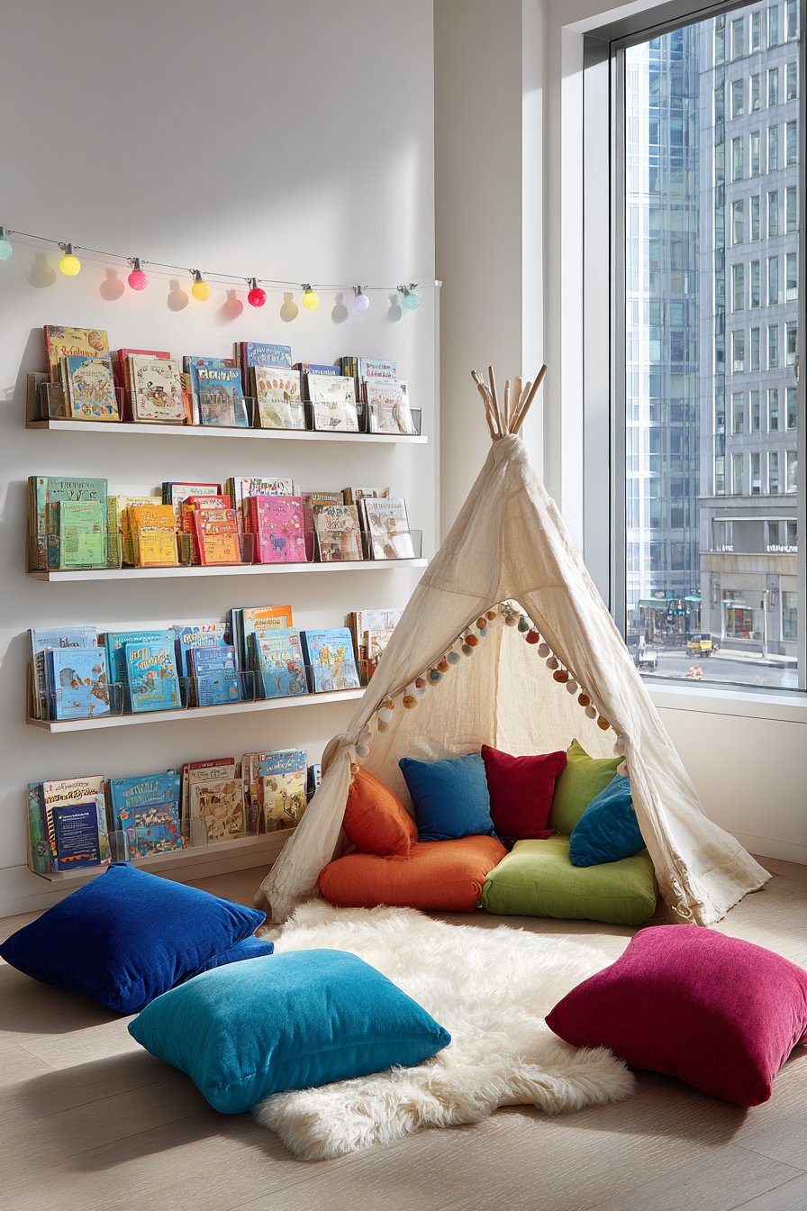 Cozy Reading Corner with Color-Organized Books