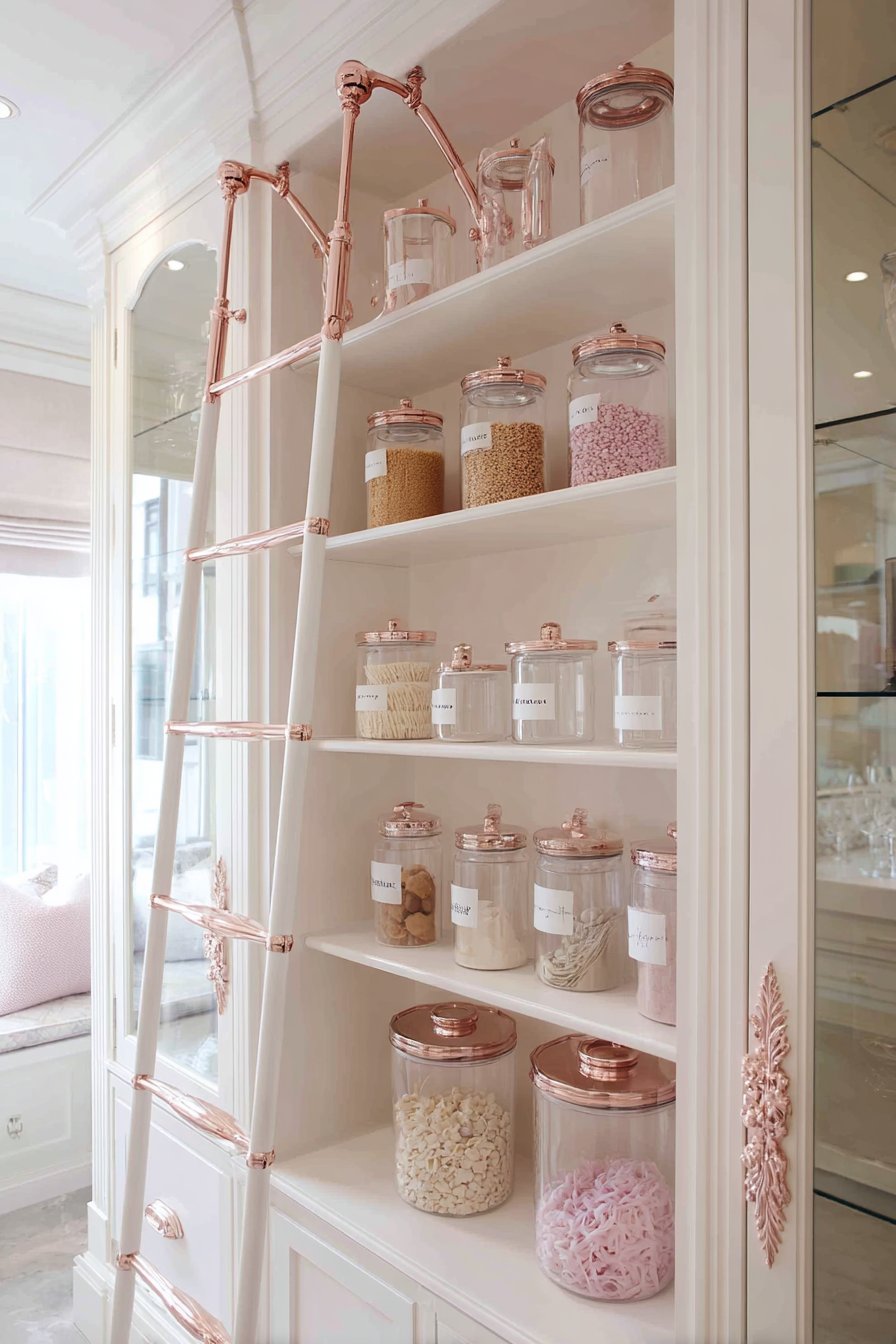 Organized Pink and White Pantry
