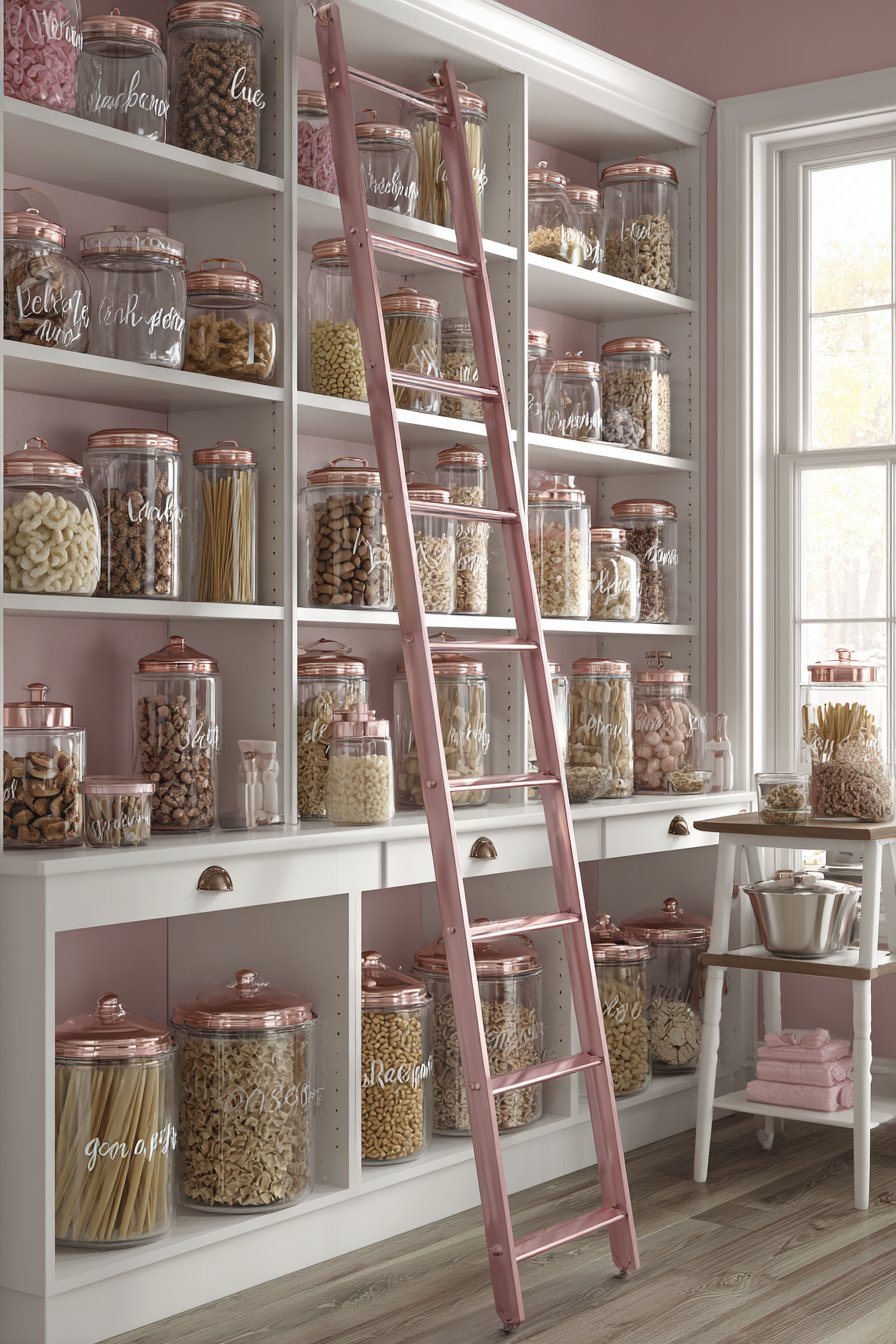 Organized Pink and White Pantry