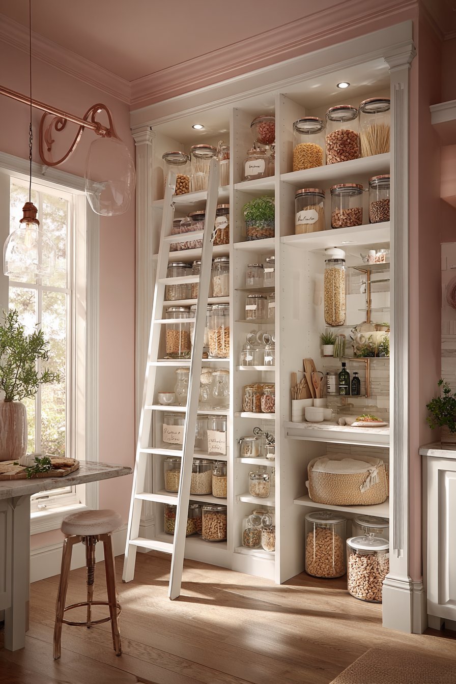 Organized Pink and White Pantry
