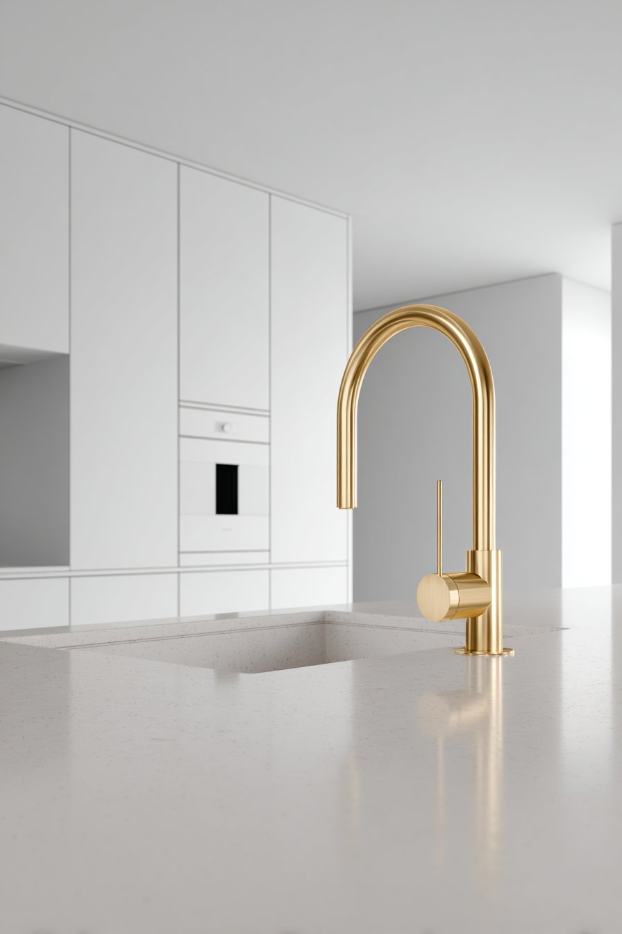 Minimalist White and Gold Kitchen