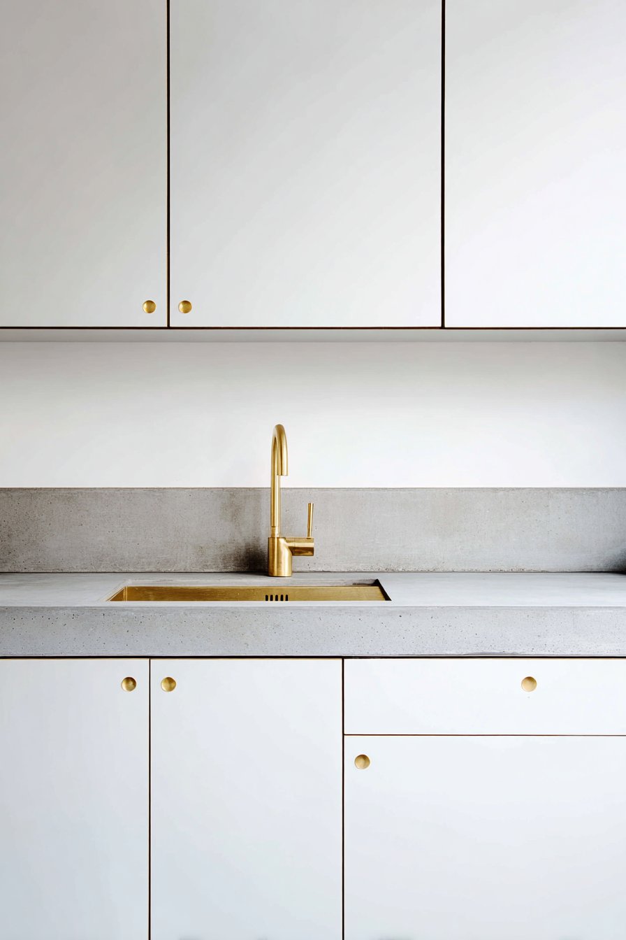 Minimalist White and Gold Kitchen