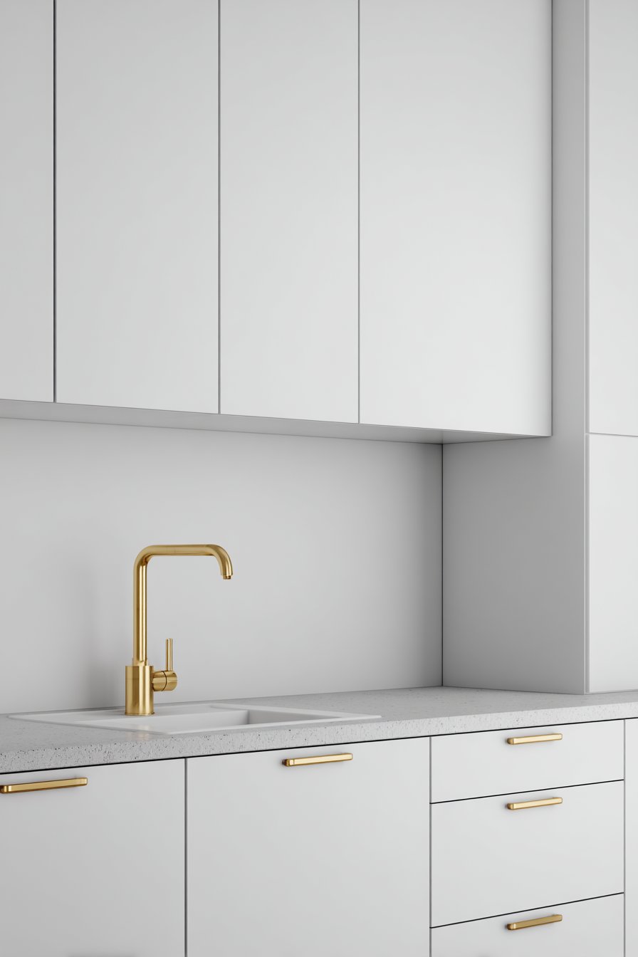 Minimalist White and Gold Kitchen