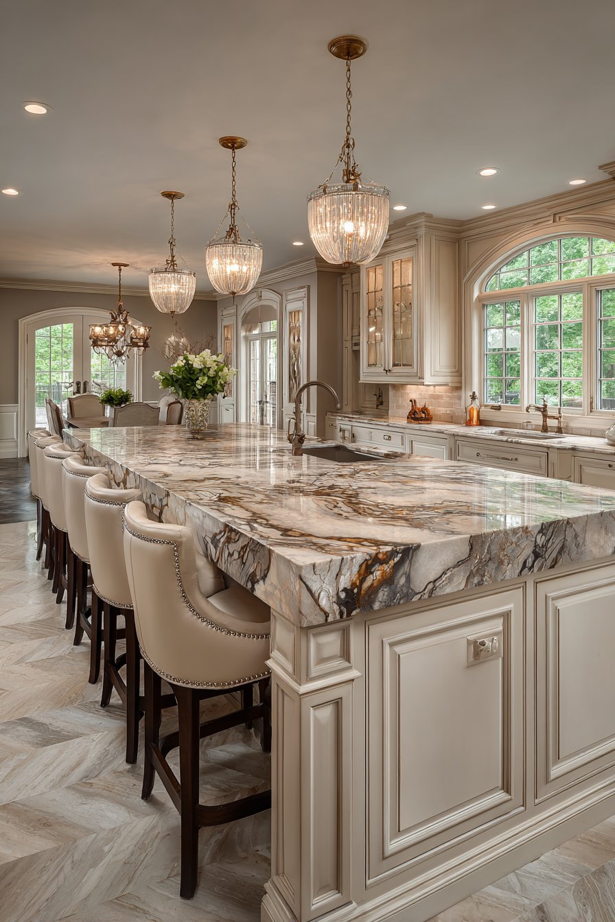 Luxurious Marble-Topped Island