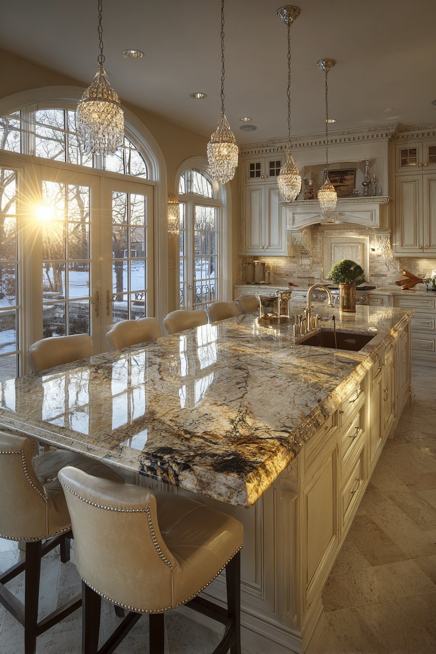 Luxurious Marble-Topped Island