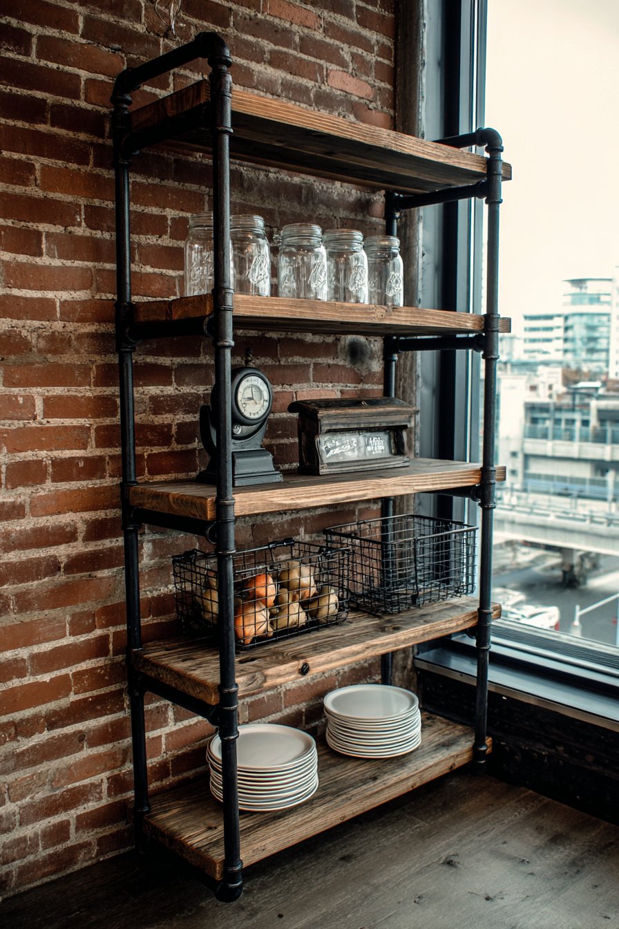 Black Steel Pipe Industrial Shelving