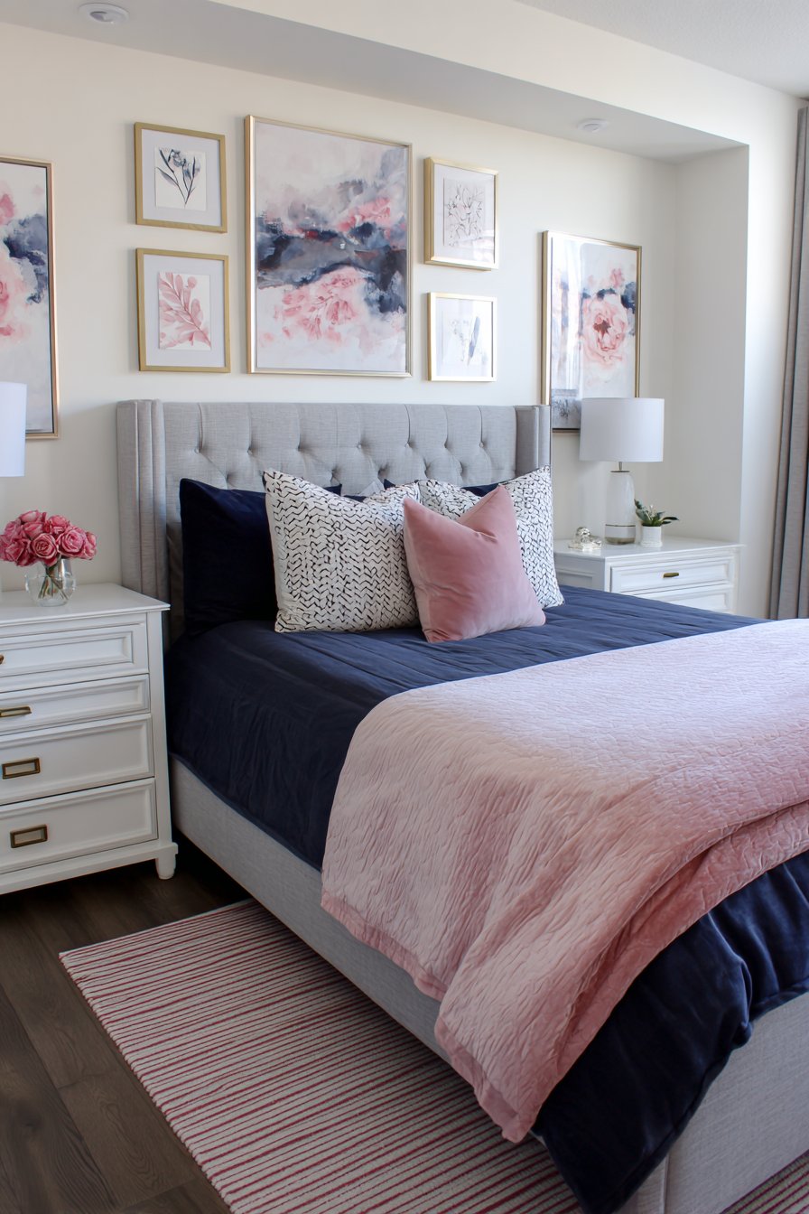 Glam Navy and Rose Gold Bedroom