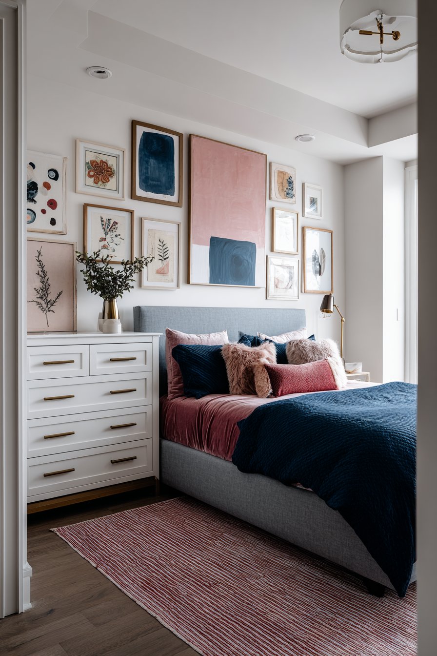 Glam Navy and Rose Gold Bedroom