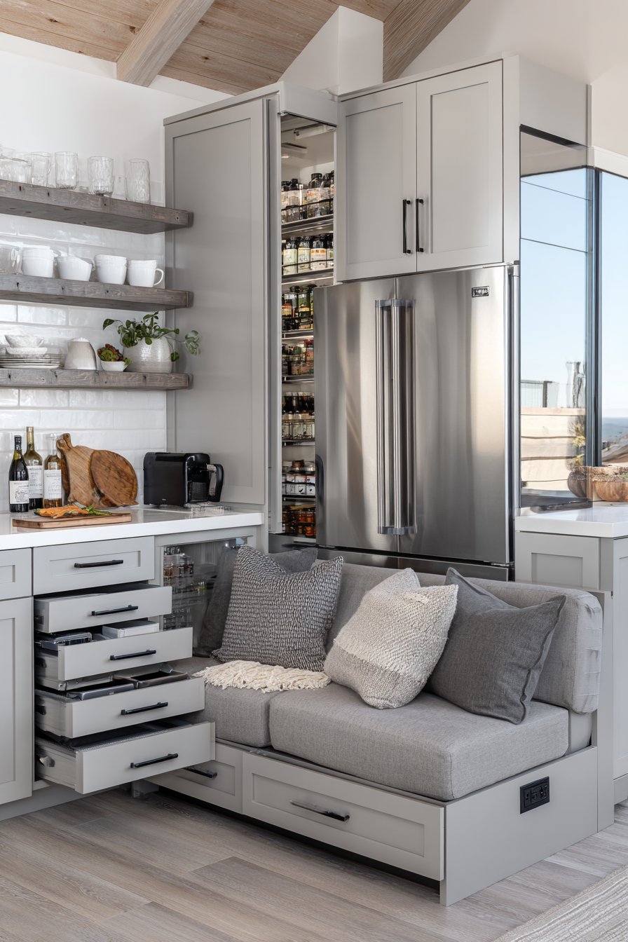 Compact Smart Storage with Banquette Seating