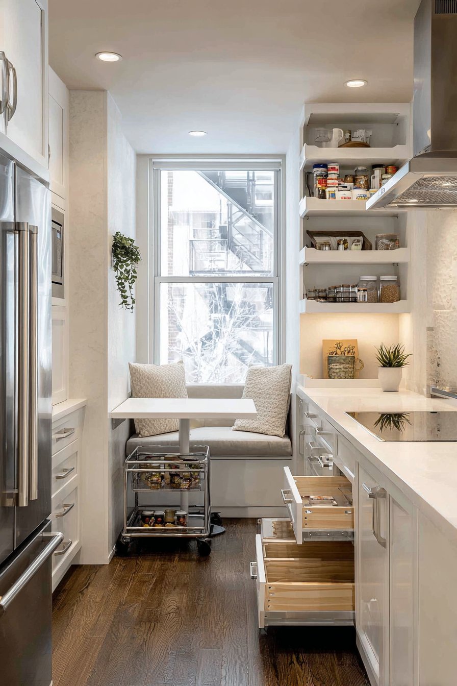 Compact Smart Storage with Banquette Seating