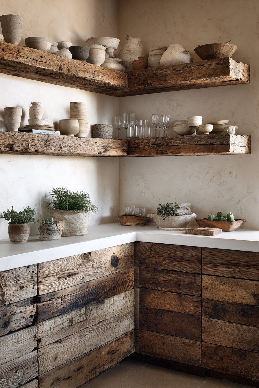 Reclaimed Wood Open Shelving Display
