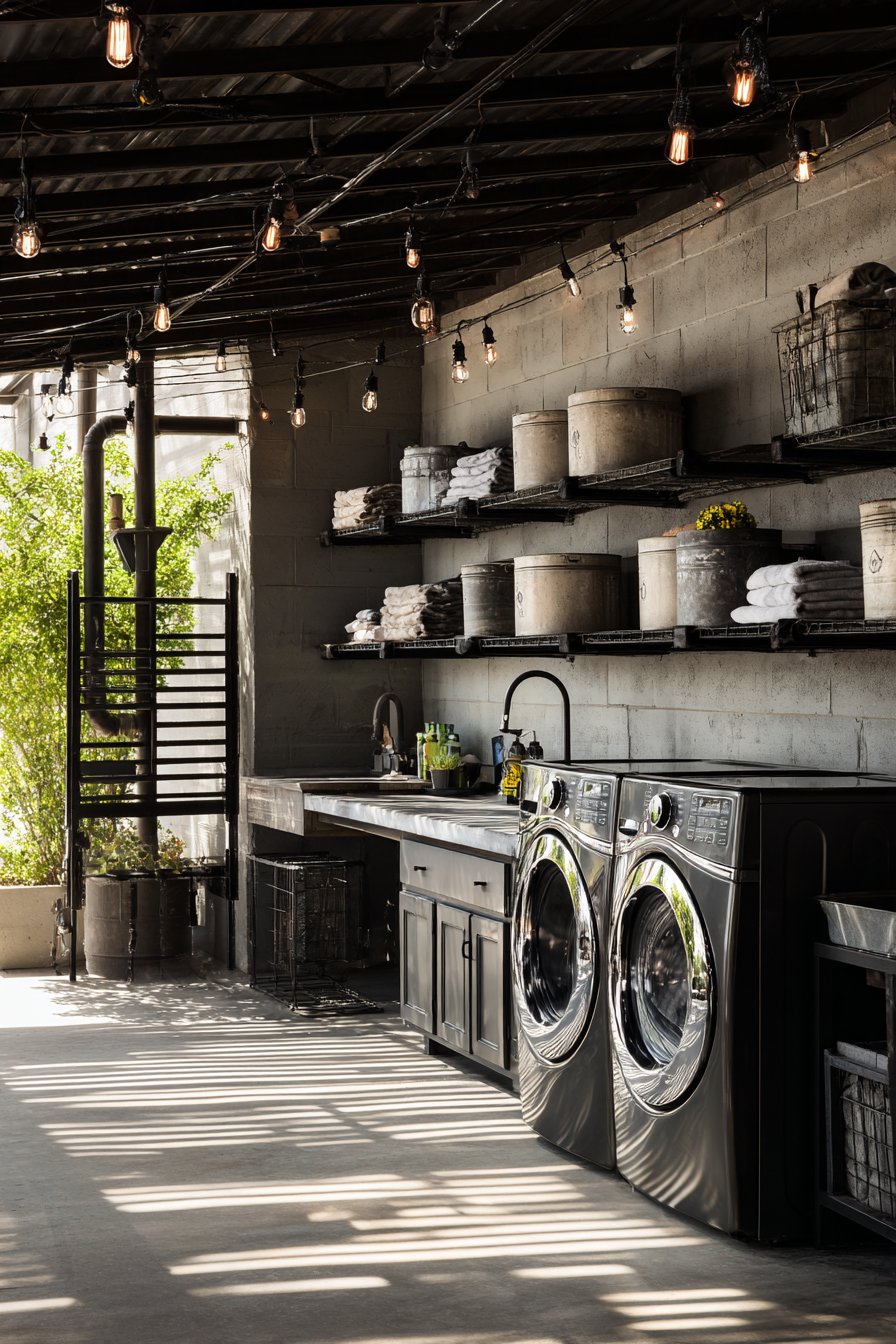 Industrial Metal Roof Laundry Space