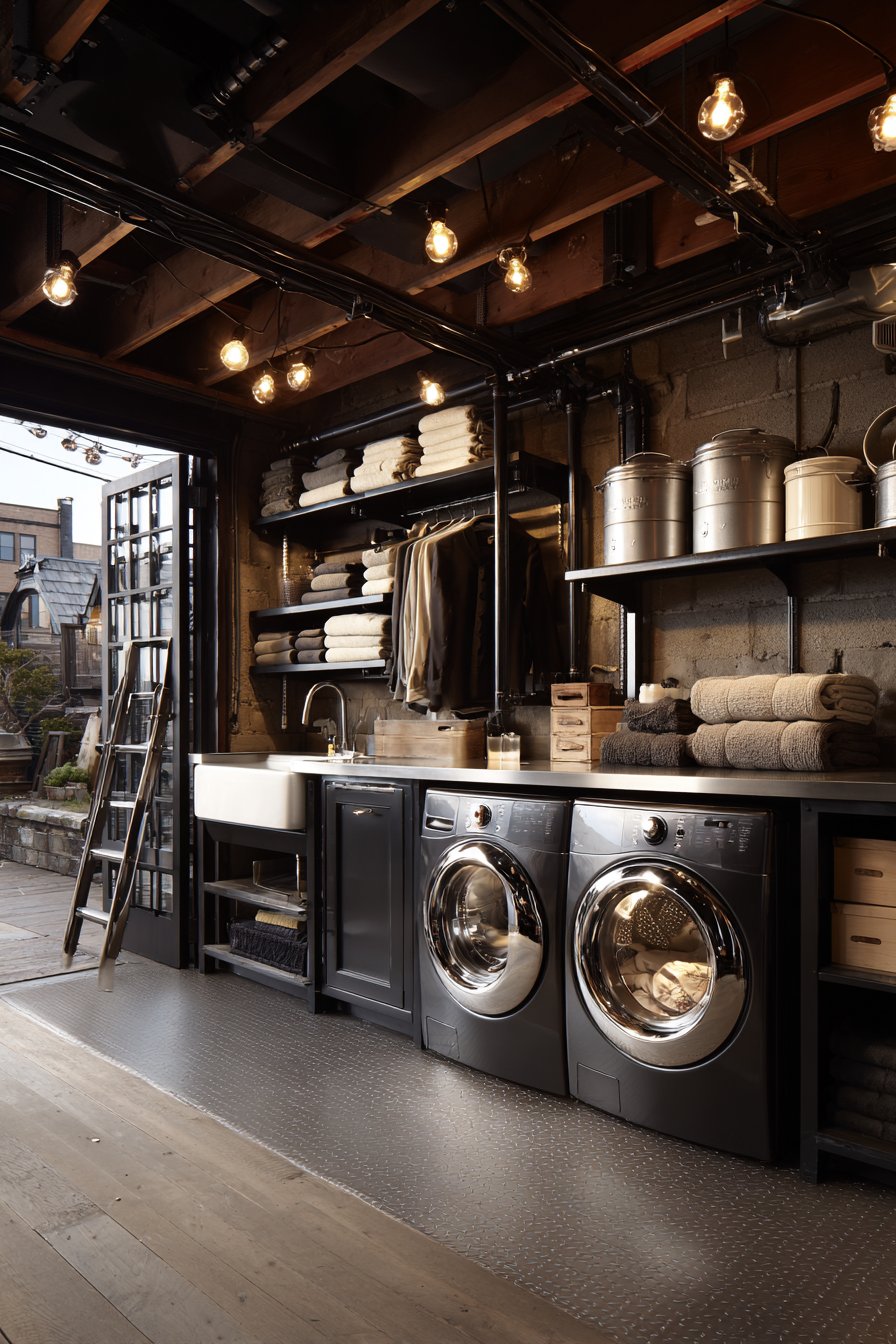 Industrial Metal Roof Laundry Space