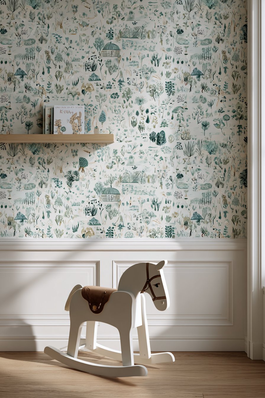 Custom Wallpaper with Repeating Garden Scenes