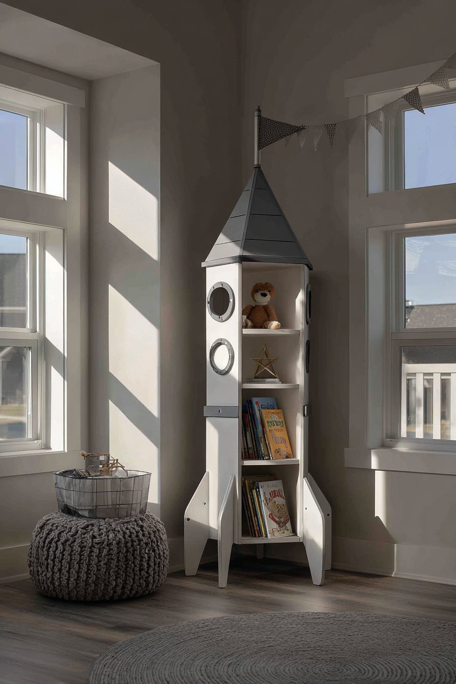 Sculptural Rocket Ship Bookshelf