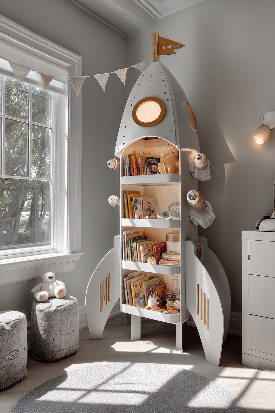 Sculptural Rocket Ship Bookshelf