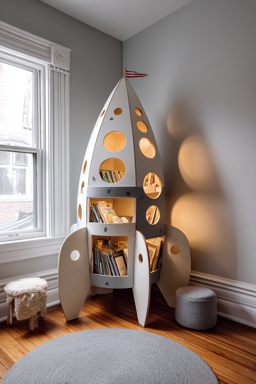 Sculptural Rocket Ship Bookshelf
