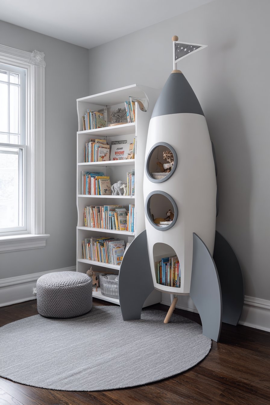 Sculptural Rocket Ship Bookshelf