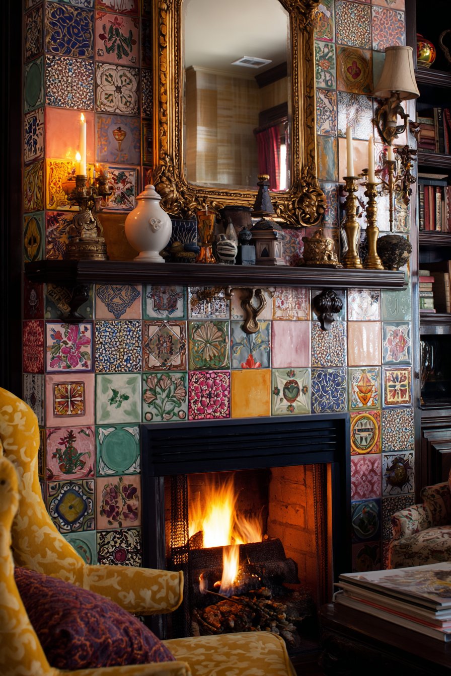 Patchwork Tile Fireplace Focal Point