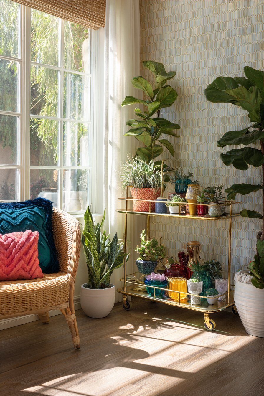 Mobile Plant Stand Bar Cart with Eclectic Collections