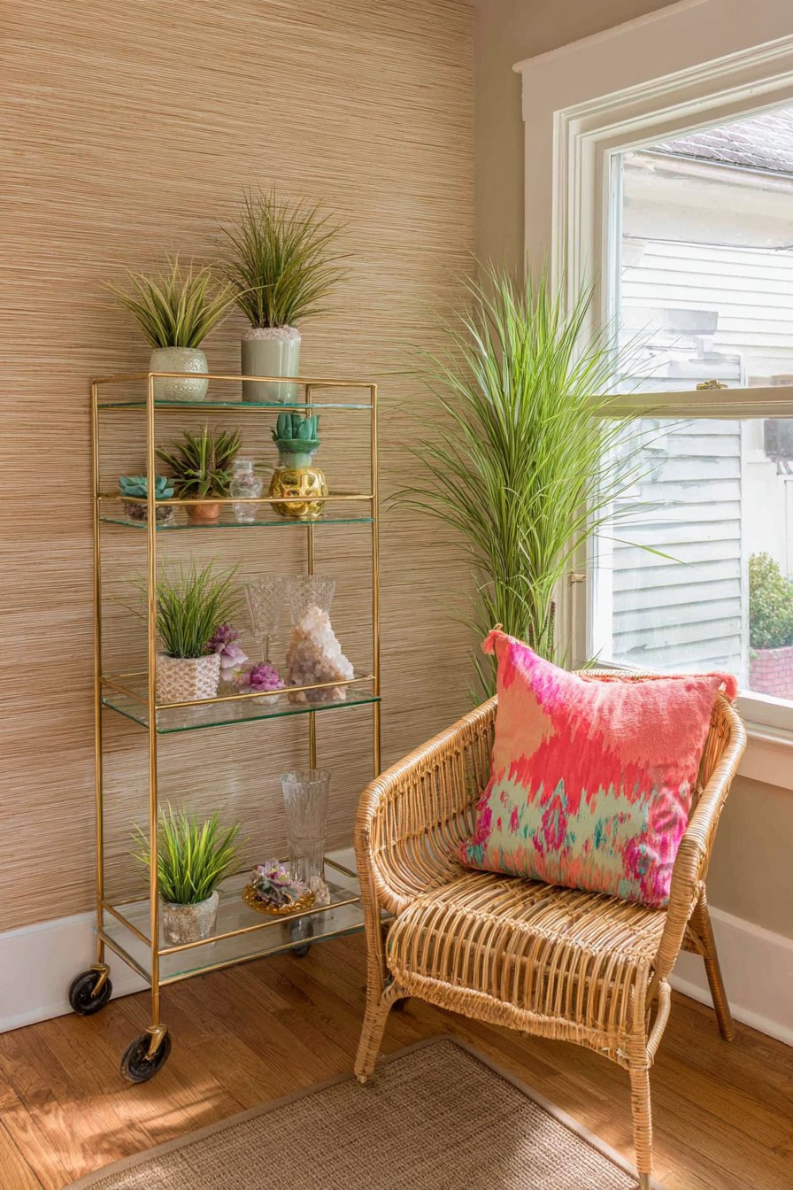 Mobile Plant Stand Bar Cart with Eclectic Collections