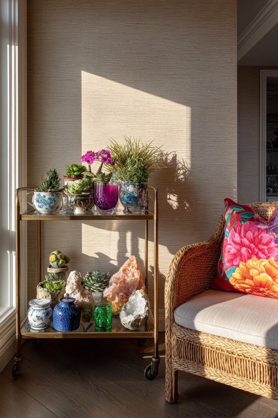 Mobile Plant Stand Bar Cart with Eclectic Collections