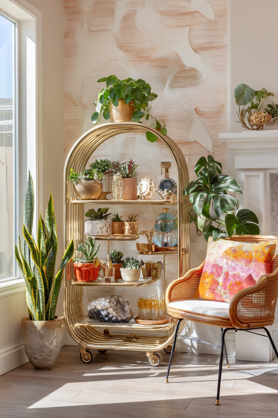 Mobile Plant Stand Bar Cart with Eclectic Collections