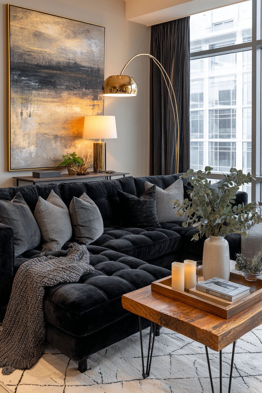 Dark couch living room