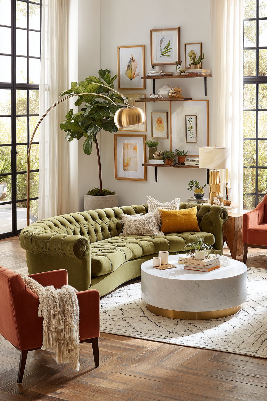 Olive green sofa living room ideas