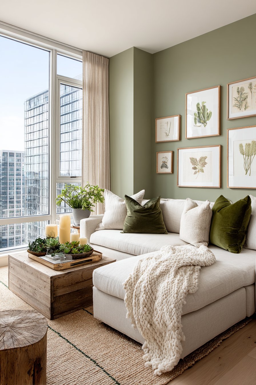 Neutral and green living room