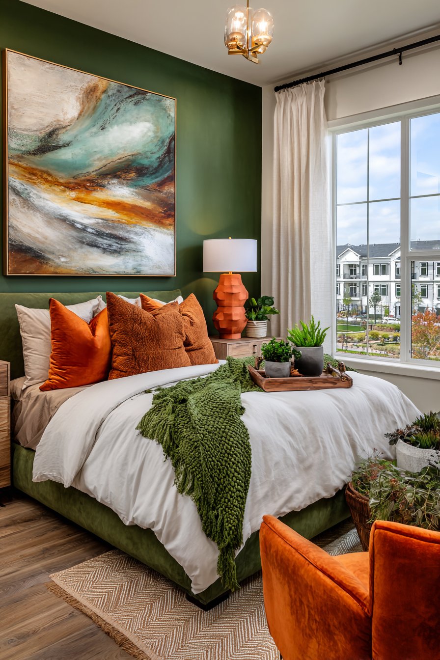 Green and orange bedroom