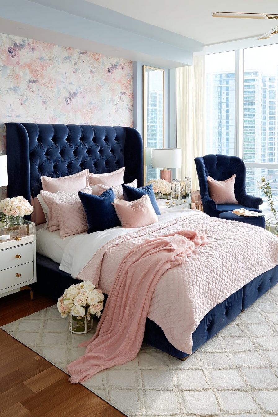 Blue and pink bedroom