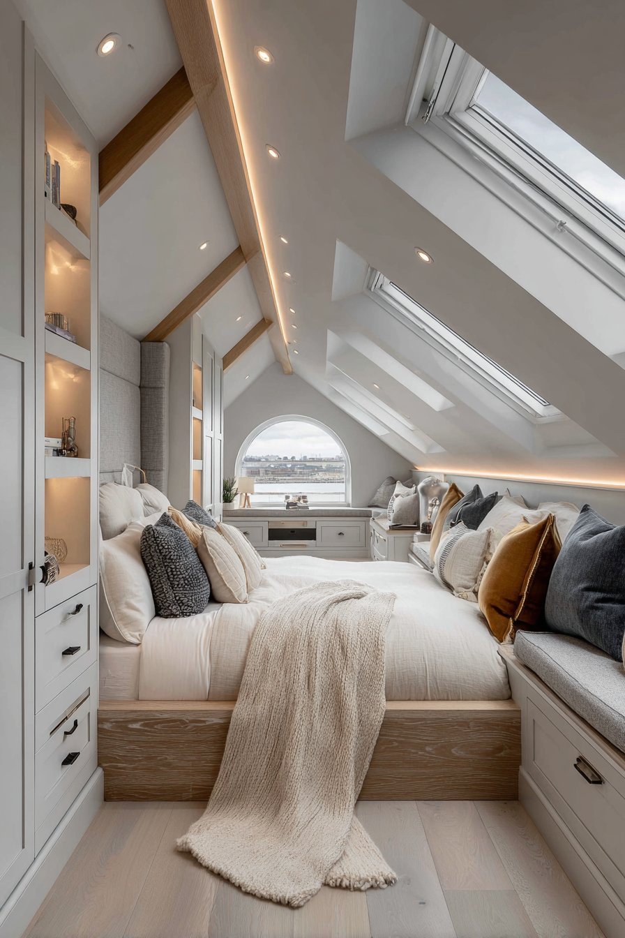 Slanted ceiling bedroom