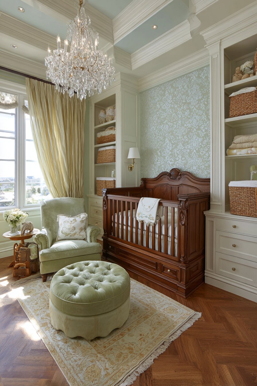 Raised Panel Wainscoting with Metallic Wallpaper