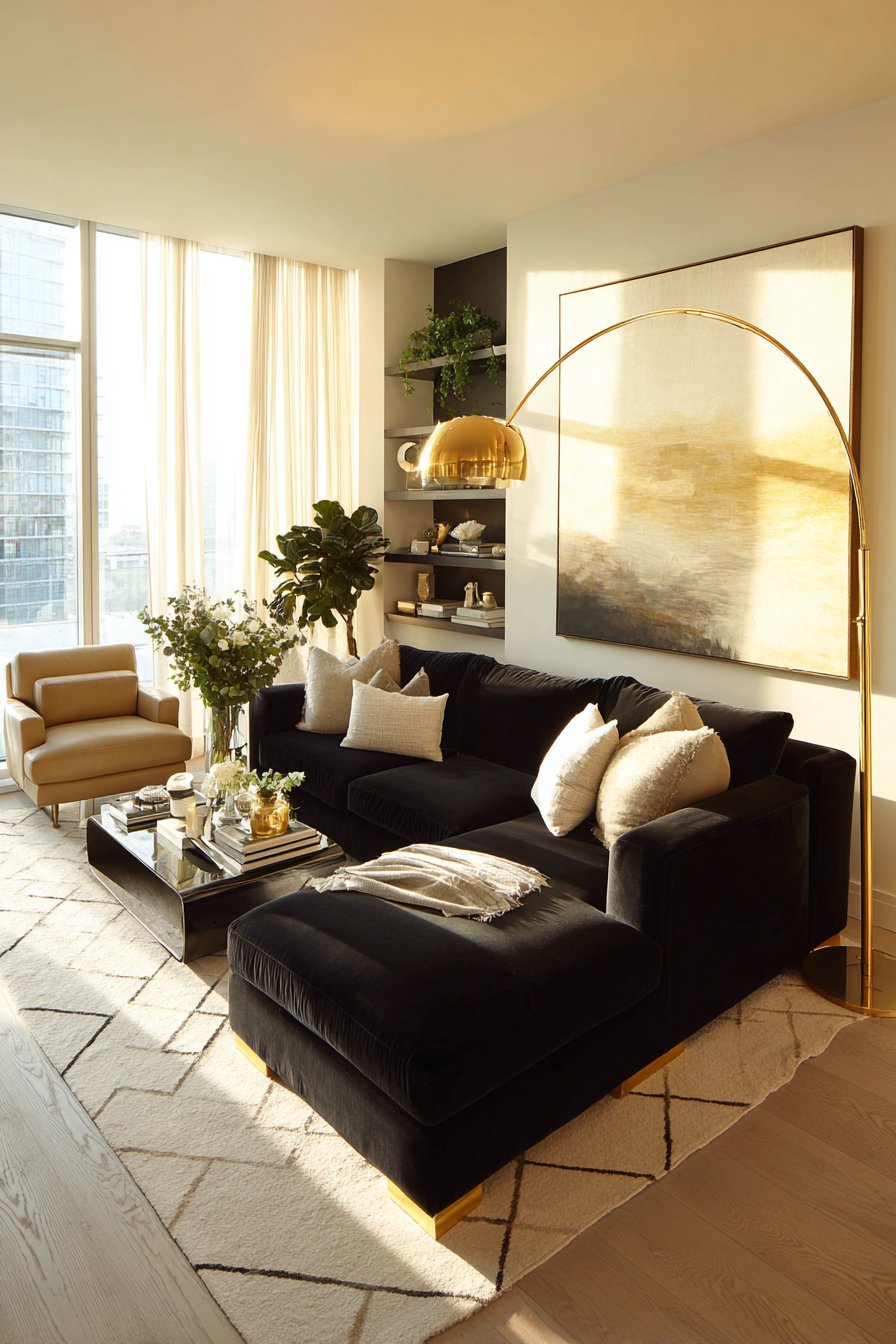 Black couch living room